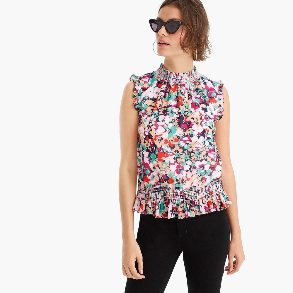 NWOT - J. Crew Sleeveless Mock neck Smocked Top - Picture 2 of 8